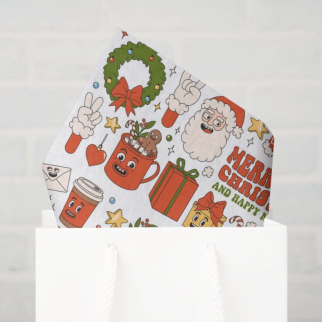 Papel De Seda Groovy Hippie Retro Merry Christmas Santa Funny (Bolsa de regalo)