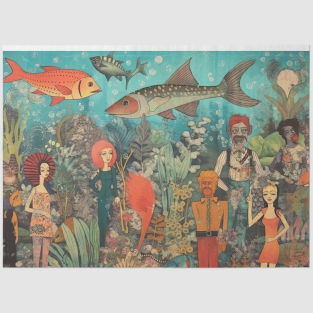 Papel De Seda Groovy Pop Culture Under the Sea Collage Decoupage (Anverso)