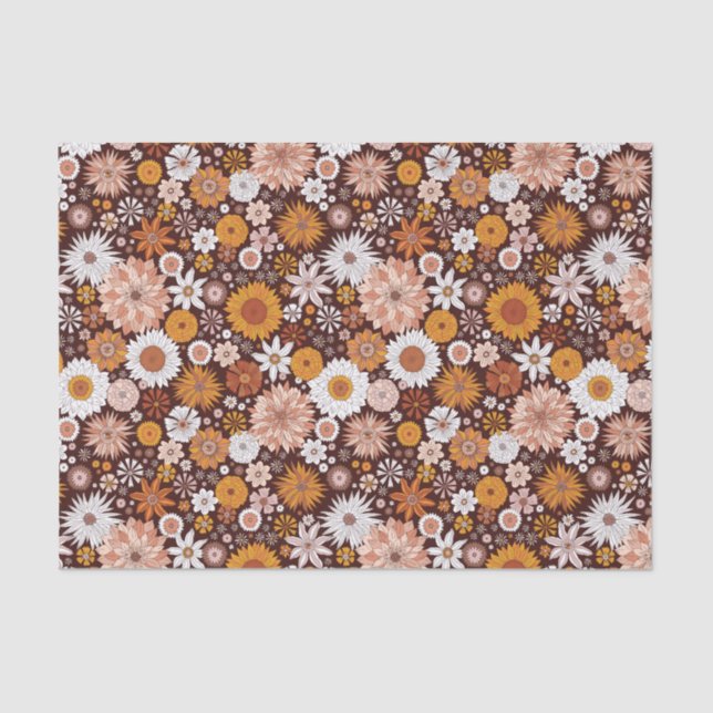 Papel De Seda Groovy Retro Flower Garden Pattern (Anverso)