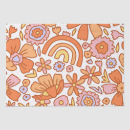 Papel De Seda Groovy Retro Naranja Florals