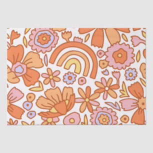 Papel De Seda Groovy Retro Naranja Florals