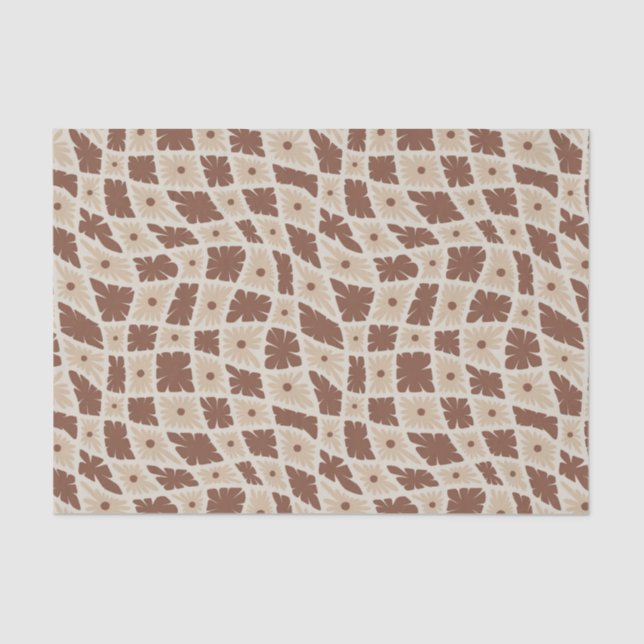Papel De Seda Groovy Wavy Trippy 60 Cheques de flores Marrón neu (Anverso)