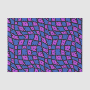 Papel De Seda Groovy Wavy Trippy 60 Flores Cheques Blue Pink