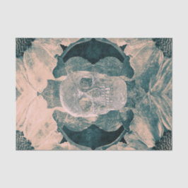 Papel De Seda Grosella gótica floral floral Verde azulada beige 