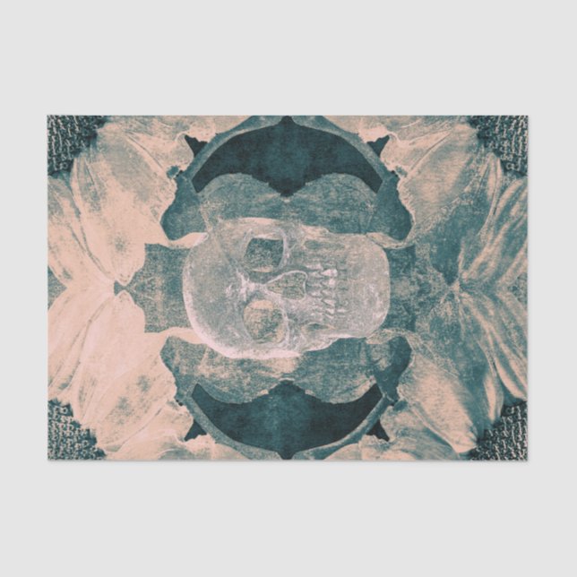 Papel De Seda Grosella gótica floral floral Verde azulada beige  (Anverso)