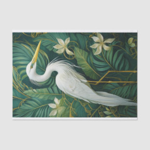 Papel De Seda Grulla Blanca y Gardenias, Tropical Elegante