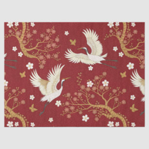 Papel De Seda Grulla coronada roja patrón Sakura (1)