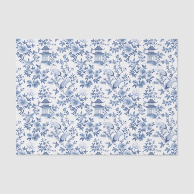 Papel De Seda Grulla de pagoda chinoiserie (Anverso)