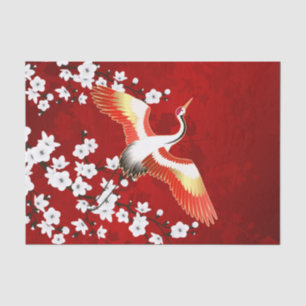 Papel De Seda Grulla Japonesa Flor de Cerezo Blanca Rojo