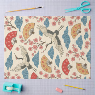 Papel De Seda Grulla Japonesa Patrón Sakura Tradicional Japonés