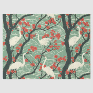 Papel De Seda Grulla Japonesa y Flor de Cerezo - Arte Oriental