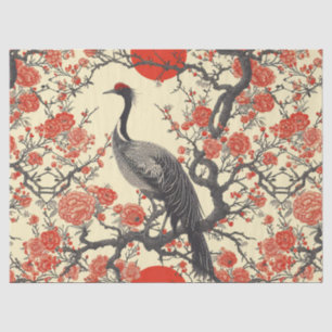 Papel De Seda Grulla Oriental y Peonía - Arte Asiático Tradicion