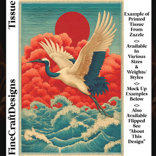 Papel De Seda Grulla sobre olas bajo sol rojo DQ9L decoupage