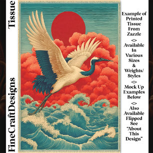 Papel De Seda Grulla sobre olas bajo sol rojo DQ9R decoupage