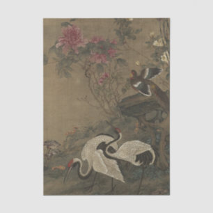 Papel De Seda Grullas Aves Peonies por Mamáes Yuanyu