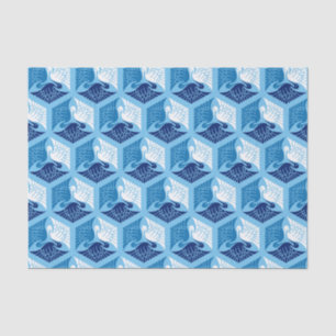 Papel De Seda Grullas japonesas, marina, blanco y azul claro