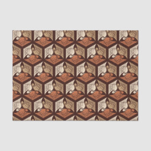 Papel De Seda Grullas japonesas, Tan, Rust y Chocolate Brown