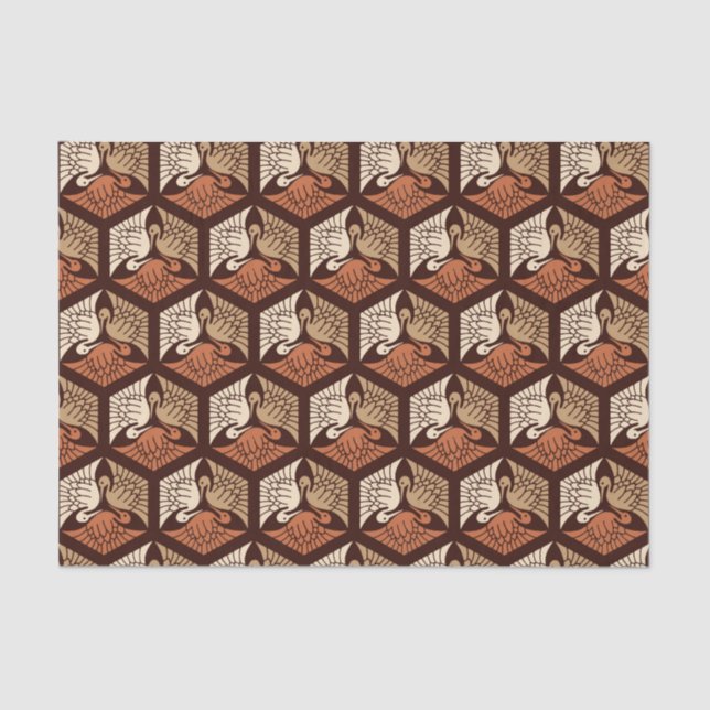 Papel De Seda Grullas japonesas, Tan, Rust y Chocolate Brown (Anverso)