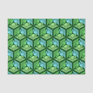 Papel De Seda Grullas japonesas, verde jade y azul claro