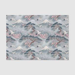 Papel De Seda Grullas Japonesas y Flor de Cerezo Patrón del Mont