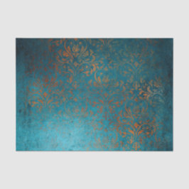 Papel De Seda Grunge Boho Copper Blue Damask