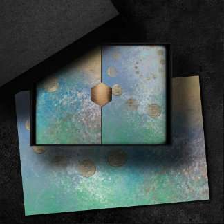 Papel De Seda Grunge costero | Oro azul y verde acuarela