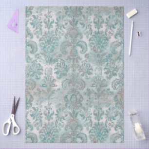 Papel De Seda Grunge Damask Aqua Menta Azul Rosado
