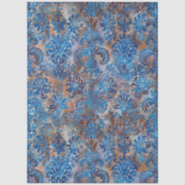 Papel De Seda Grunge Damask Azul Cobalto Oxidado Naranja