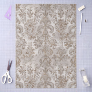 Papel De Seda Grunge Damask Beige Óxido Marrón Ocra Crema 
