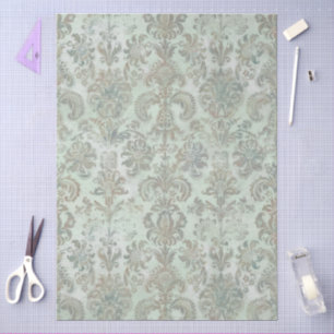 Papel De Seda Grunge Damask Huevo de Pato Azul Verde Salvia