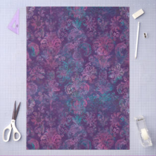 Papel De Seda Grunge Damask Púrpura Violeta Rosa Caliente Turque