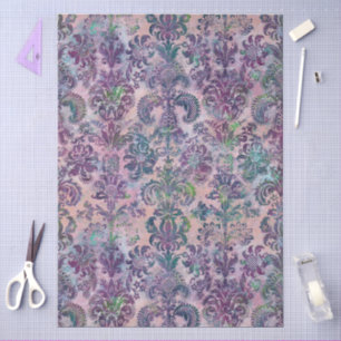 Papel De Seda Grunge Damask Rosa Purpura Cartea Turquesa