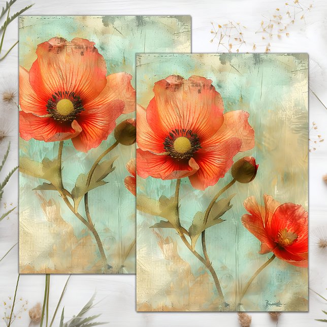 PAPEL DE SEDA GRUNGE FLORAL DECOUPAGE DISTROZADO (GRUNGE DISTRESSED FLORAL DECOUPAGE TISSUE PAPER)