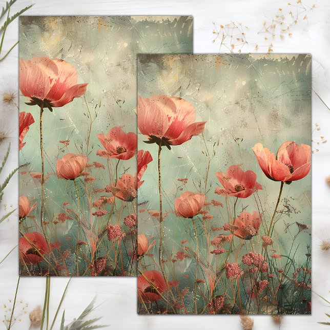 PAPEL DE SEDA GRUNGE FLORAL DISTROZADO DECUPAGE (GRUNGE DISTRESSED FLORAL DECOUPAGE TISSUE PAPER)