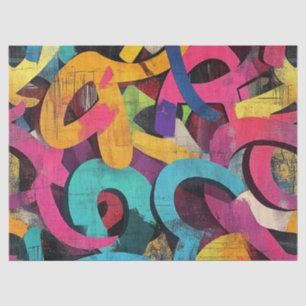 Papel De Seda Grunge Grafiti Abstracto en Rosa Amarillo Azul