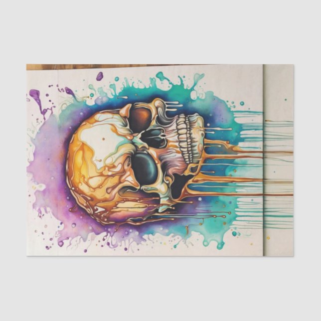 Papel De Seda Grunge Watercolor Graffiti Skull Decoupage (Anverso)