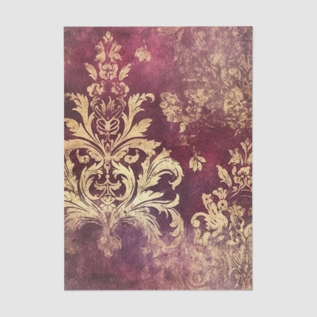 Papel De Seda Grungy Burgundy and Gold Damask Pattern (Anverso)