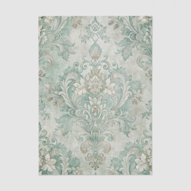 Papel De Seda Grungy Damask Pattern in Shades of Teal Green (Anverso)