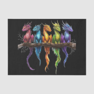 Papel De Seda Grupo de arcoíris de bebés dragones en negro