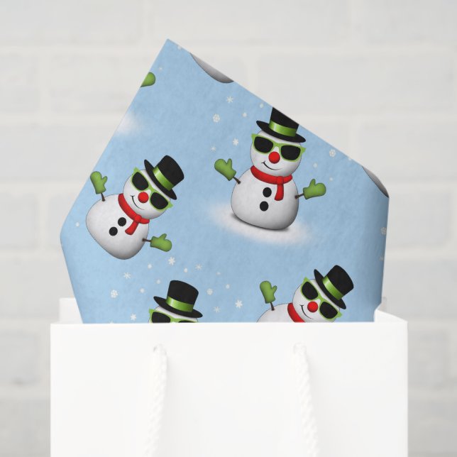 Papel De Seda Guay Snowman Navidades Patrón azul invernal (Bolsa de regalo)
