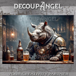 Papel De Seda Guerrero de Rhino bebiendo cerveza #2 - Decoupage