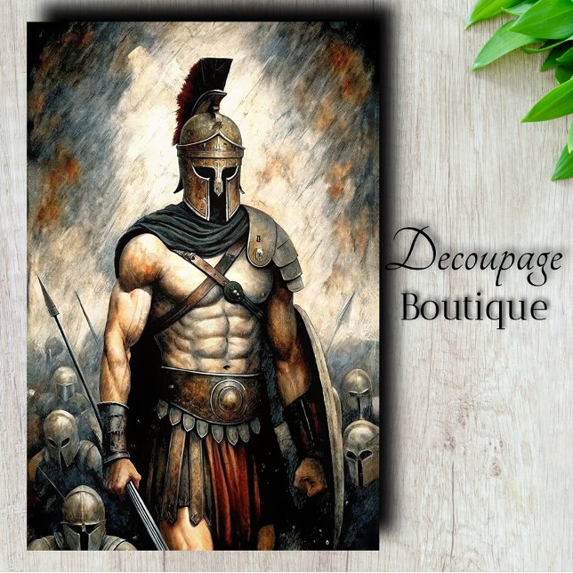 Papel De Seda Guerrero Espartano Decoupage (Spartan Warrior Decoupage Tissue Paper)