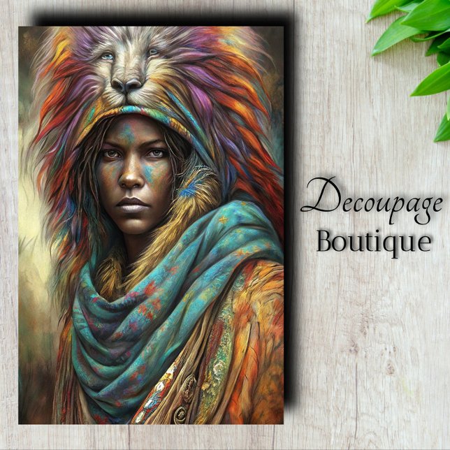 Papel De Seda Guerrero León Espíritu Decoupage (Spirit Lion Warrior Decoupage Tissue Paper)