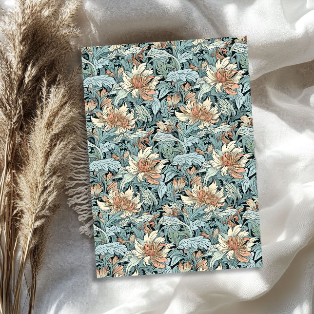 Papel De Seda Guillermo Morris inspirado en el melocotón azul pa (William Morris inspired pastel blue ivory peach Tissue Paper)