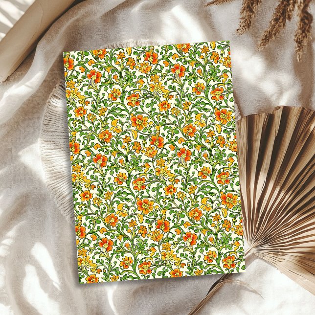 Papel De Seda Guillermo Morris inspirado en el melocotón verde (William Morris inspired vibrant green yellow peach Tissue Paper)