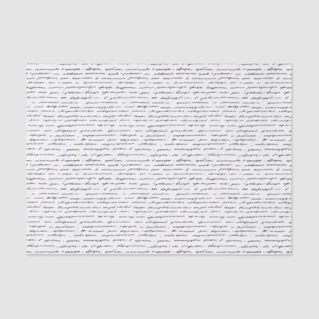 Papel De Seda Guión cursivo negro y blanco o patrón de texto (Anverso)