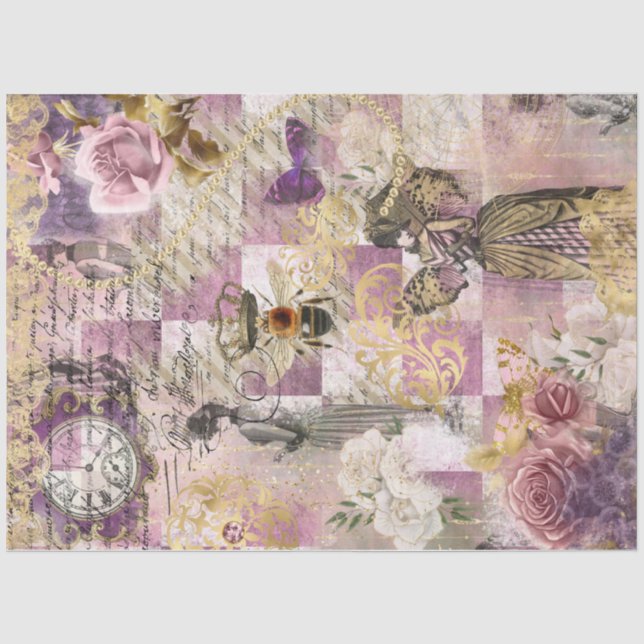 Papel De Seda Guión de cheques rosados de mujer victoriana con a (Anverso)