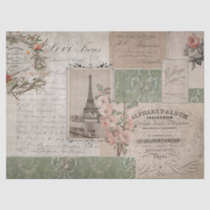 Papel De Seda Guión de época francés Ephemera Torre Eiffel Flora