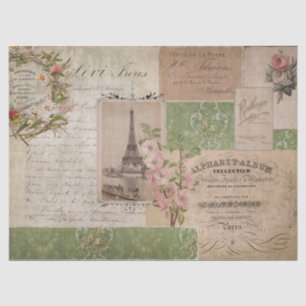 Papel De Seda Guión de época francés Ephemera Torre Eiffel Flora