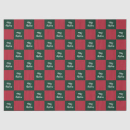 Papel De Seda Guión de Feliz Navidad en cuadros verdes y rojos